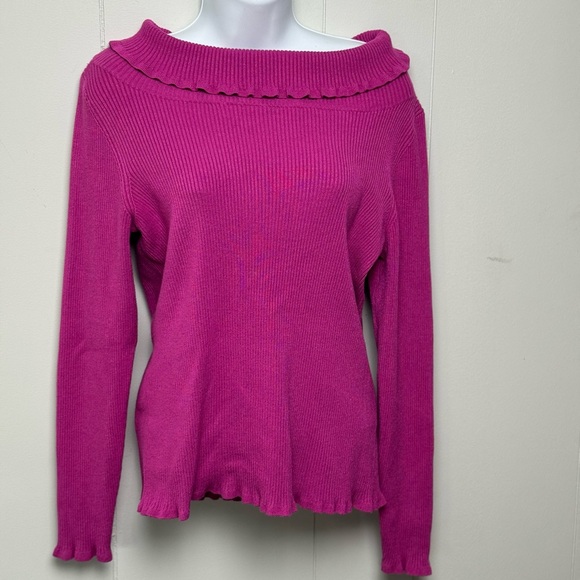 Rafaella Women’s Fuchsia Cowl Neck Ribbed Sweater Size M - Picture 1 of 4